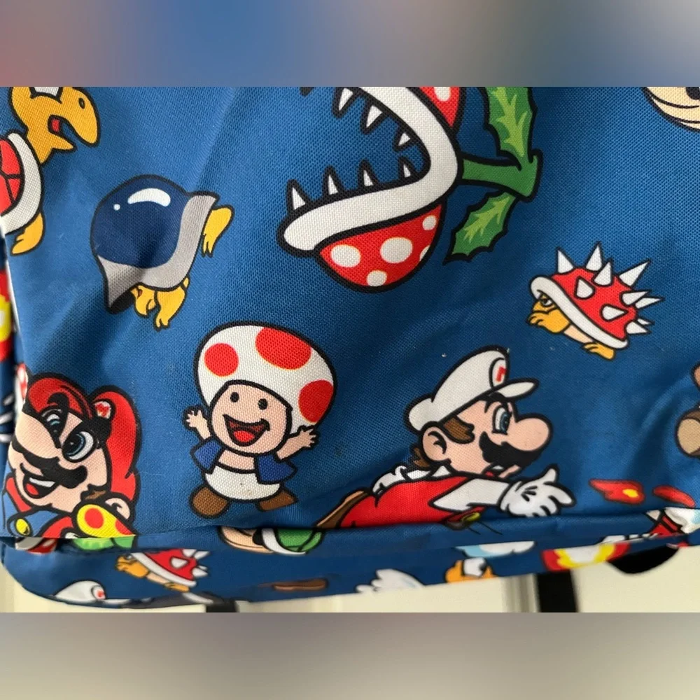 Kids Super Mario Brothers backpack/bag Blue with characters adjustable straps